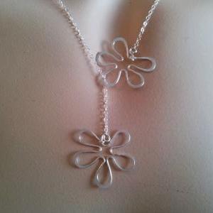 Lariat Floral necklace, Gold or Sil..
