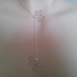 Lariat Floral necklace, Gold or Sil..