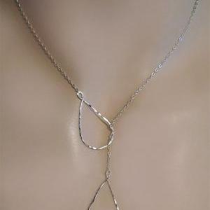 Silver Lariat Necklace, Tears Of Joy, Hammered ,..