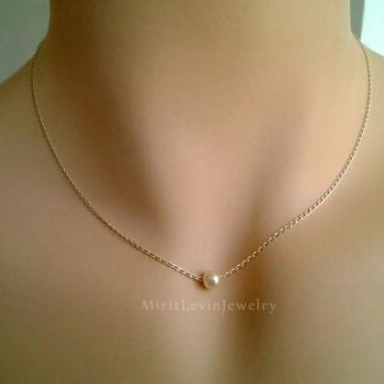 White Pearl Choker Necklace Real Single Freshwater..