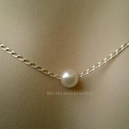 White Pearl Choker Necklace Real Single Freshwater..