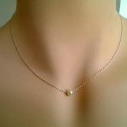 Pearl Necklace, White Pearl Pendant Necklace - single freshwater pearl on sterling silver chain