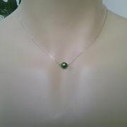 Green Freshwater Pearl pendant Necklace - single green pearl necklace -  sterling silver chain