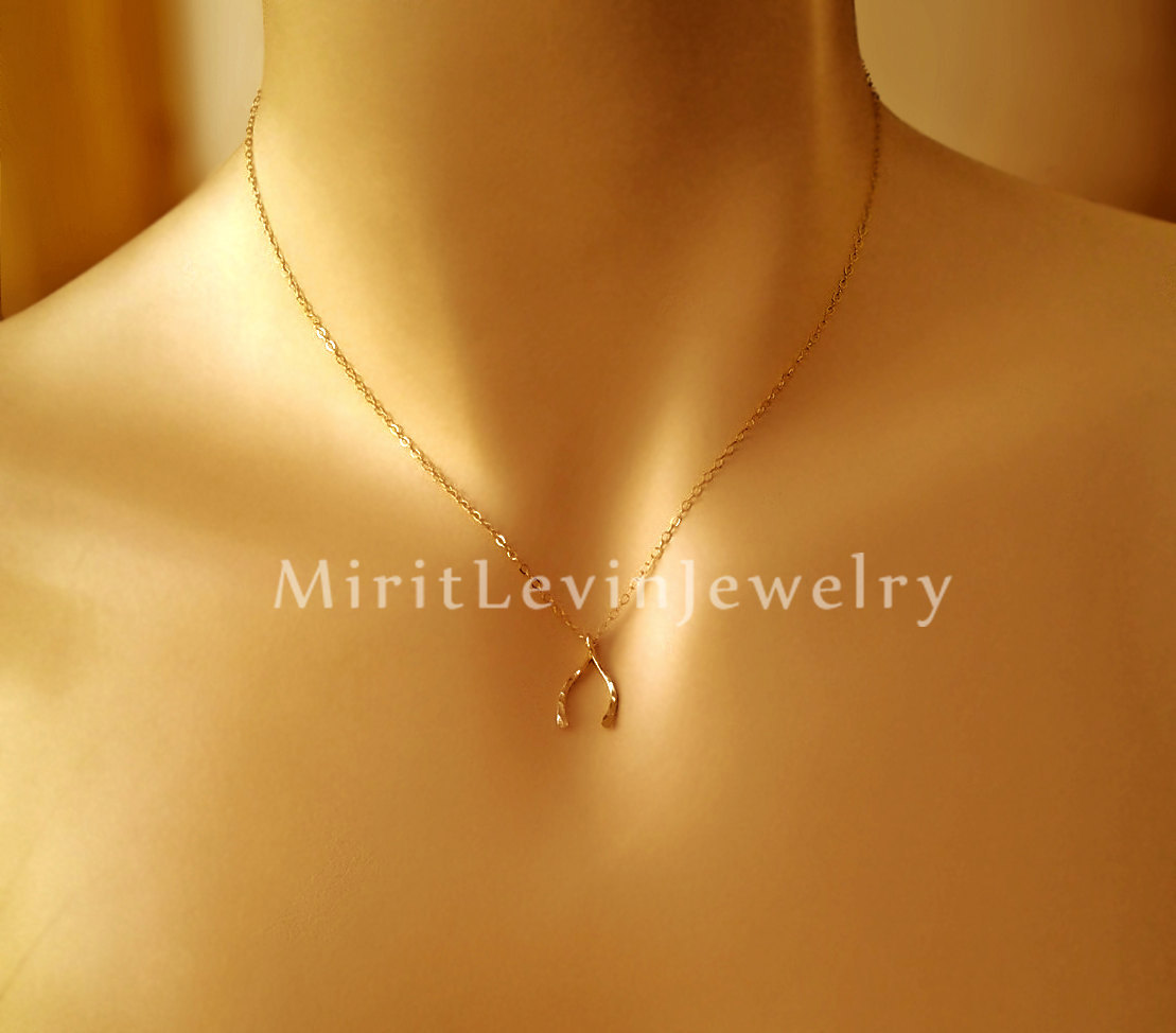 14k Yellow Gold Wishbone Necklace, Lucky Gift, Fine Jewelry, Lucky Wishbone Pendant , Anniversary,Mother, birthday gift, wife,weddings