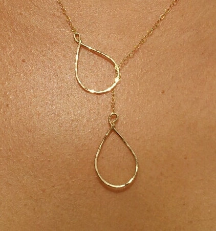 Bridemaid Jewelry Gift Idea, Set Of 4 Lariat Necklaces, Gold Or Silver, Tear Drop, Bridesmaids Gift, Special Meaning, Jewelry, Wedding