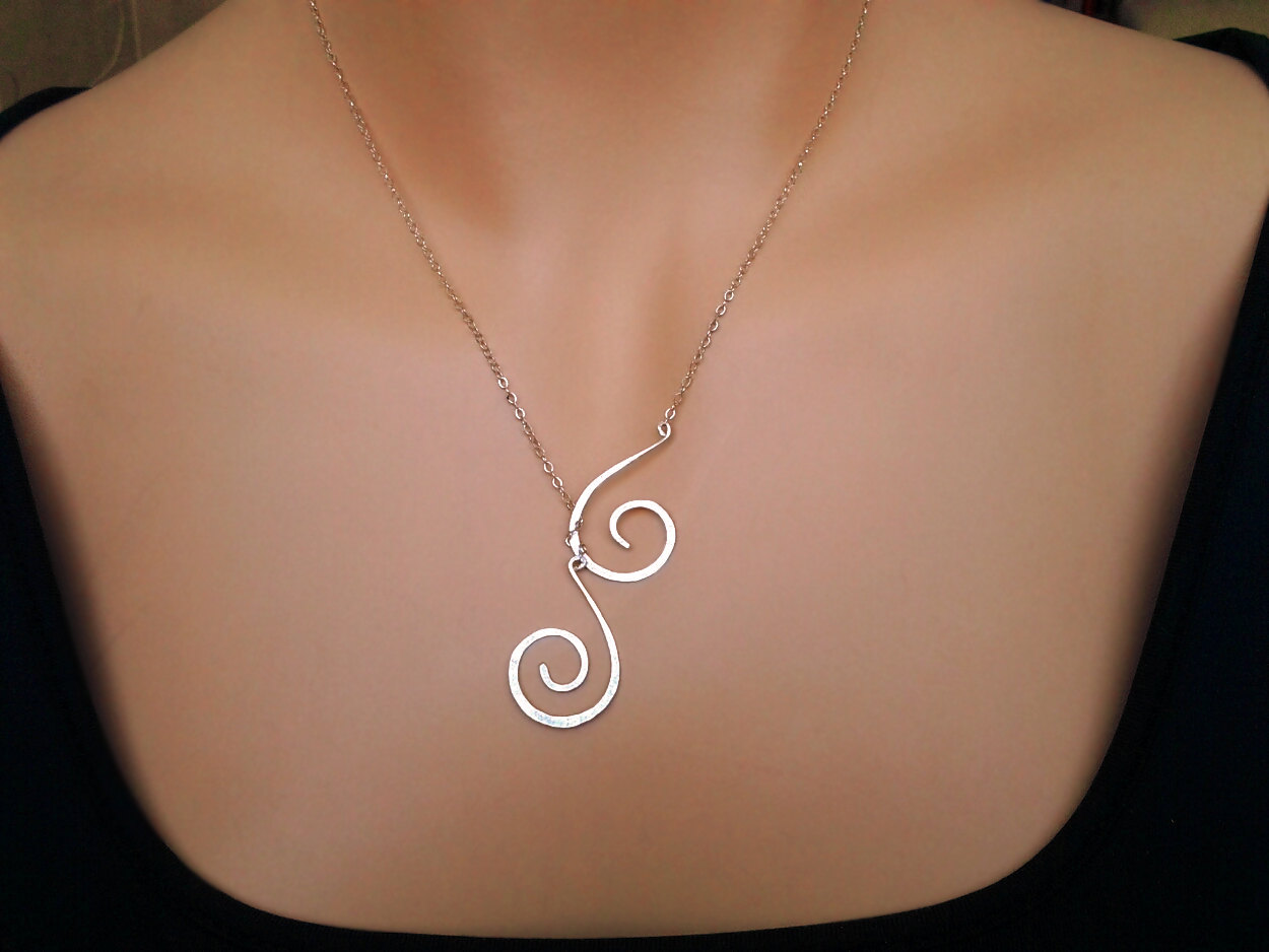Double Spiral Lariat Necklace Gift For Wife Mom Anniversary Gift Statement Jewelry Special Meaning Silver/gold Beauty Gift Mothers Day Gift