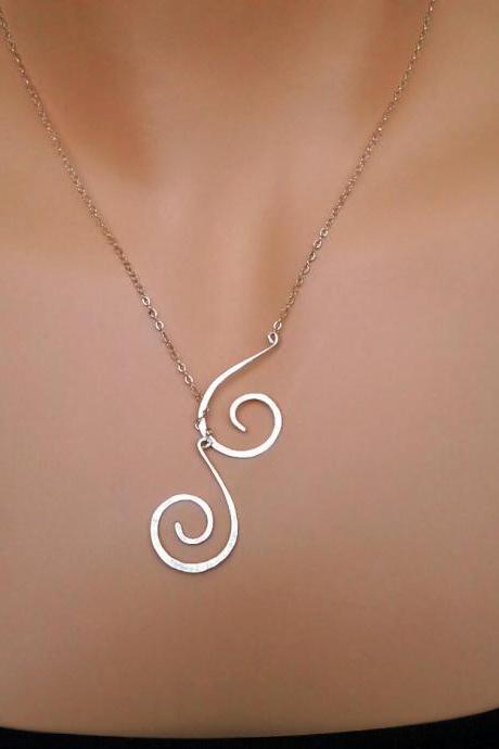 Double Spiral Lariat Necklace Gift for Wife Mom Anniversary Gift statement jewelry special meaning Silver/Gold beauty gift Mothers Day Gift